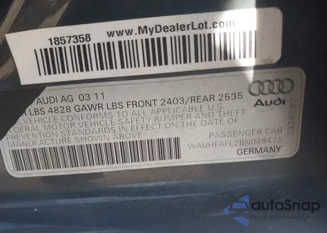 2011 Audi A4 2.0T Premium z USA, uszkodzony, nr VIN WAUHFAFL2BN049471